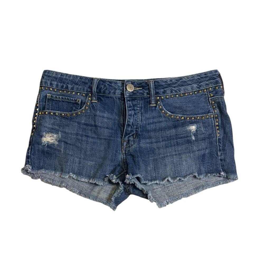 American Eagle Distressed Studded Denim Shorts Frayed Hem Size 8